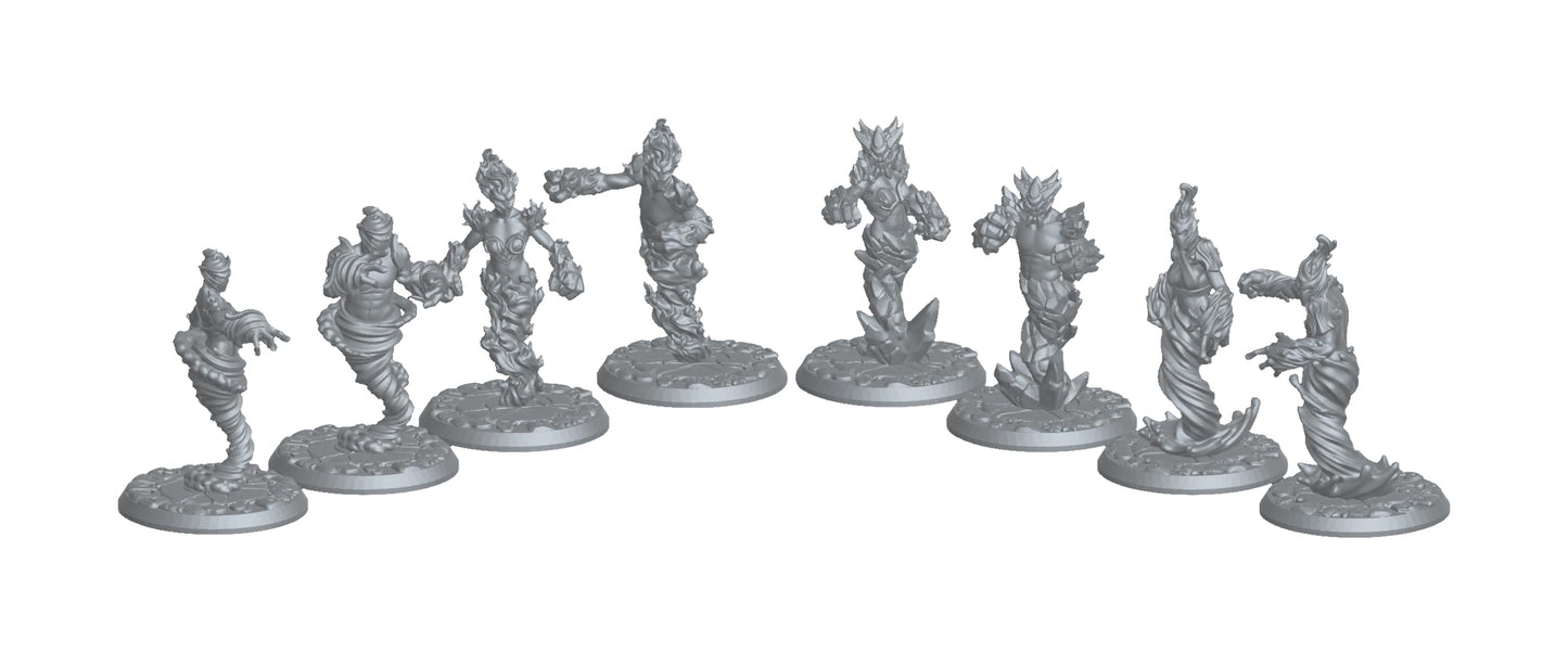 Unleash The Elementals • Air, Fire, Earth, & Water • 3D Printed Elemental Miniature Set (Set of 16) from Dragon Minis