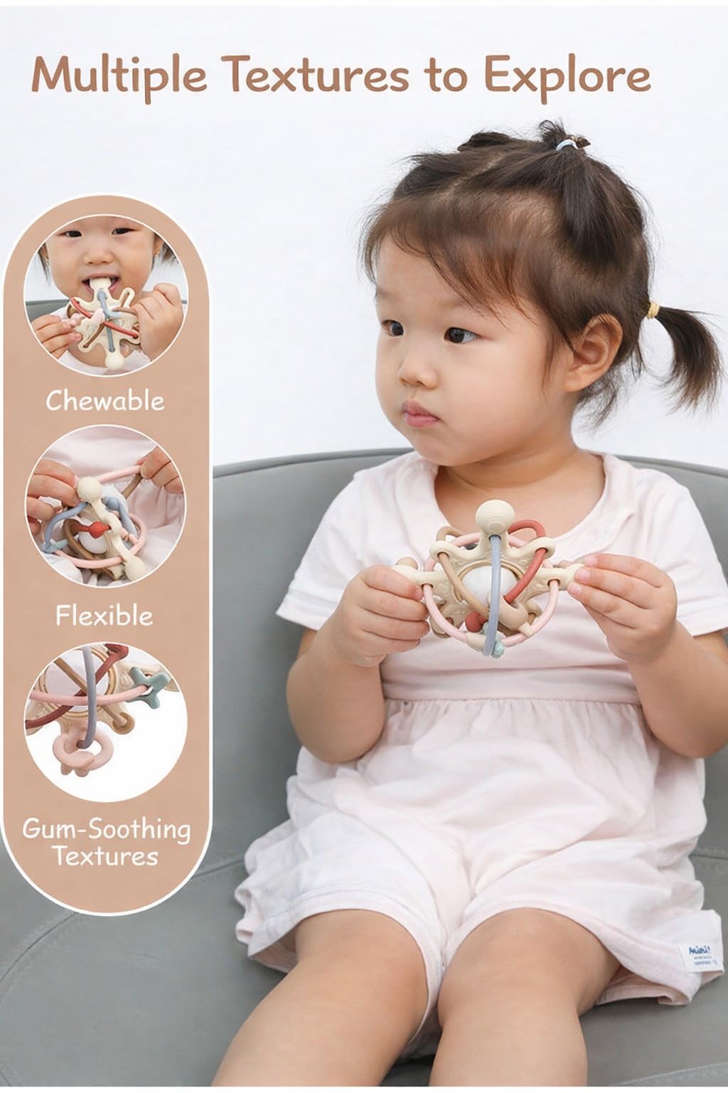 GiliGums Cosmo Silicone Baby Rattle Teether – Pastel | BPA-Free 3D Sensory Teething Toy | Multi-Textured Chewable Arms & Pullable Rings | Food Grade Silicone | Developmental Grip Toy 3-36 Months