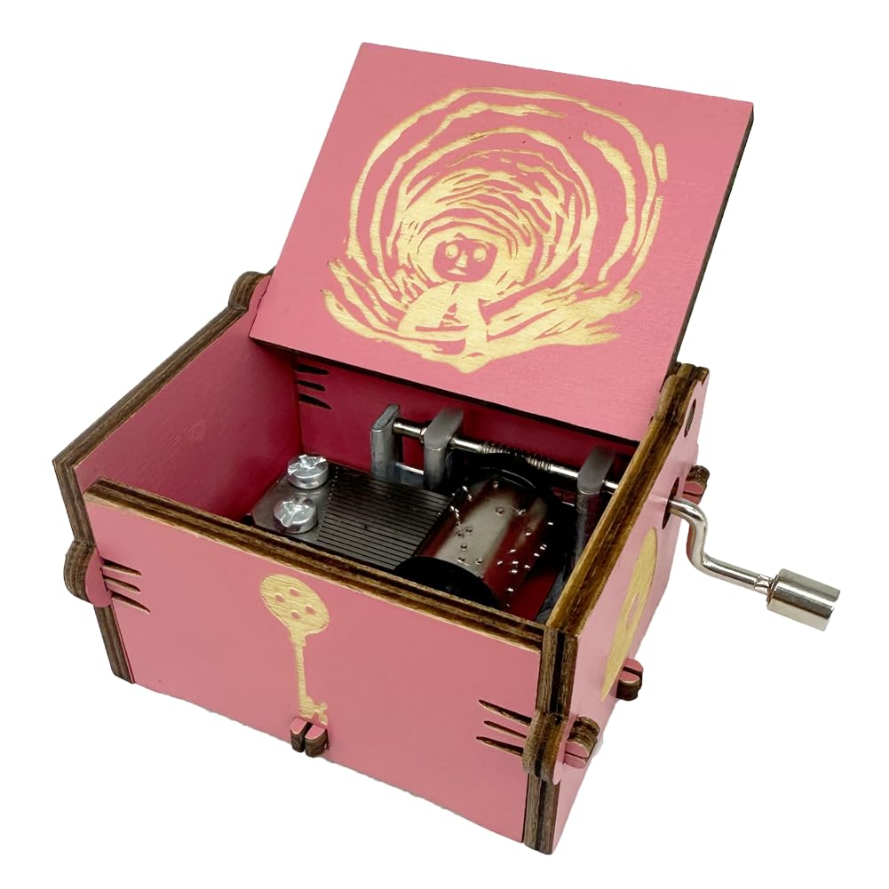 Music Box with Image Engraved Wooden Gifts Mini Musical Box Play Can Can - Orpheus in The Underworld for Birthday/Anniversary/Valentine's Day/Christmas (Pink)