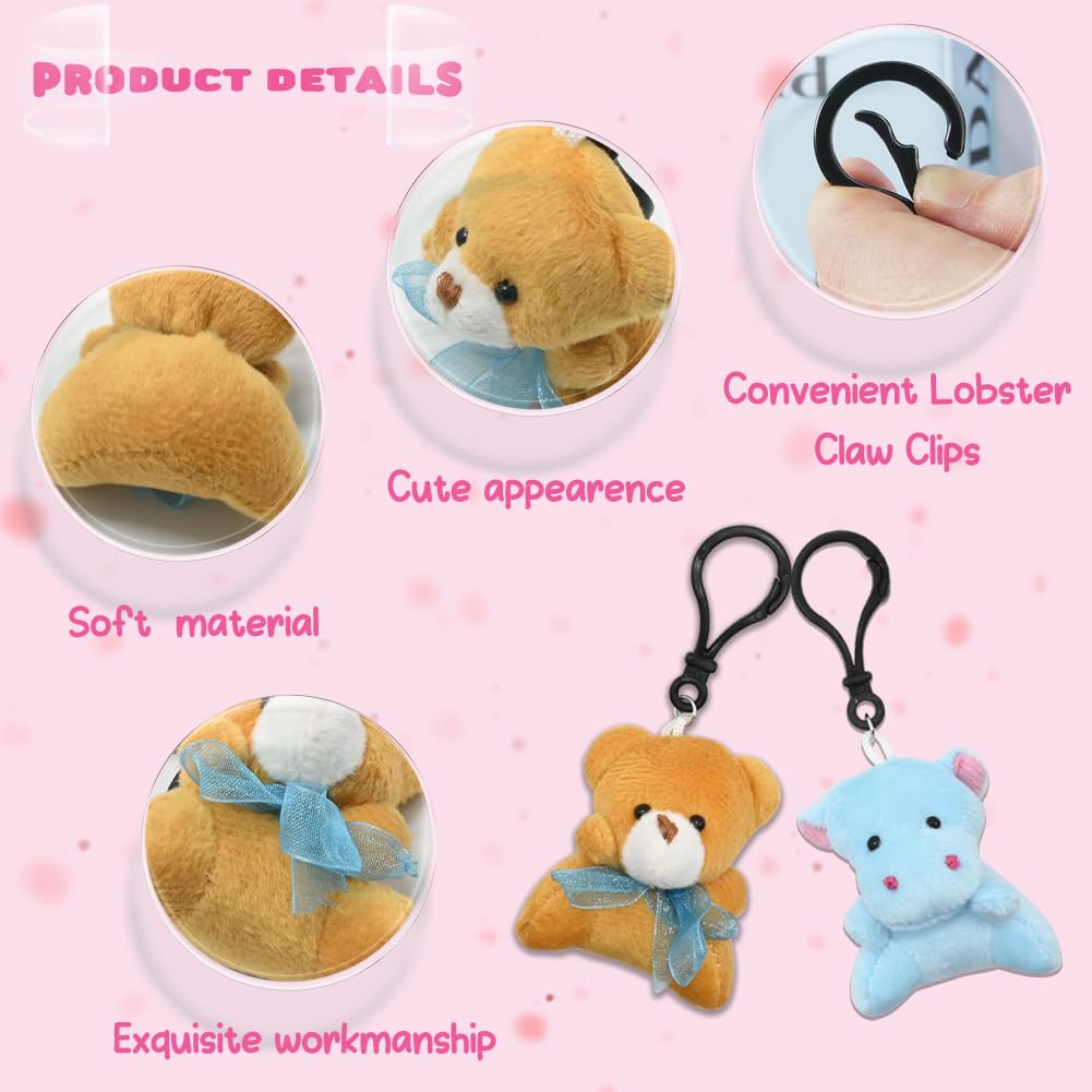 LUKBERA 28 Packs Plush Animals Keychain, Stuffed Animals Keychain Toys for Valentine's Day Easter Egg Fillers Classroom Exchange Gifts Goodie Bag