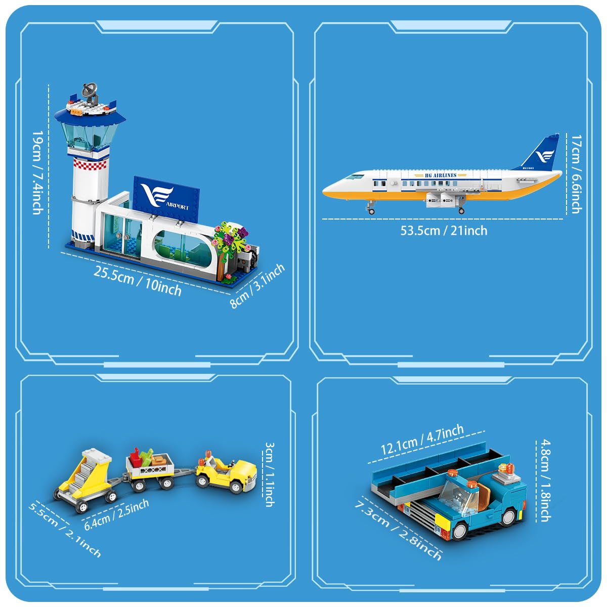 HOGOKIDS City Passenger Airplane Building Set with LED Light, 901 PCS Plane Building Blocks with Airport Terminal, Radar Tower, Luggage Trailer, Planes Model Toys Gifts for Adults Boys Girls Age 6-12+