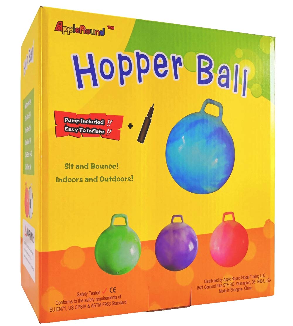 AppleRound Hippity Hoppity Hopball with Pump – Bouncy Exercise Ball with Handle for Teens & Adults, 28 Inch / 70 cm for Ages 13+, Cloud Colors (Blue)