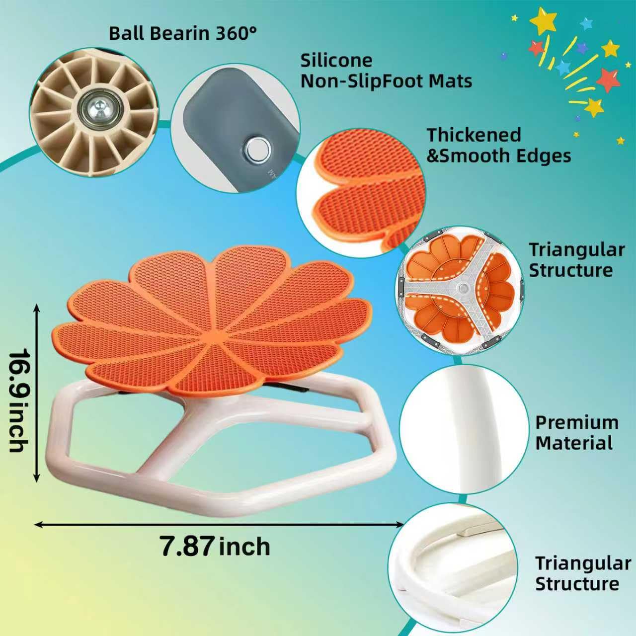 KYZDZQ Spinning Chair for Autistic Kids,Sensory Swivel Chair, 220LBS Weight Capacity, Sensory Toy for ADHD & Autism 3-6 Years Children,Training Body Coordination, Metal Base Non-Slip Design (Orange)