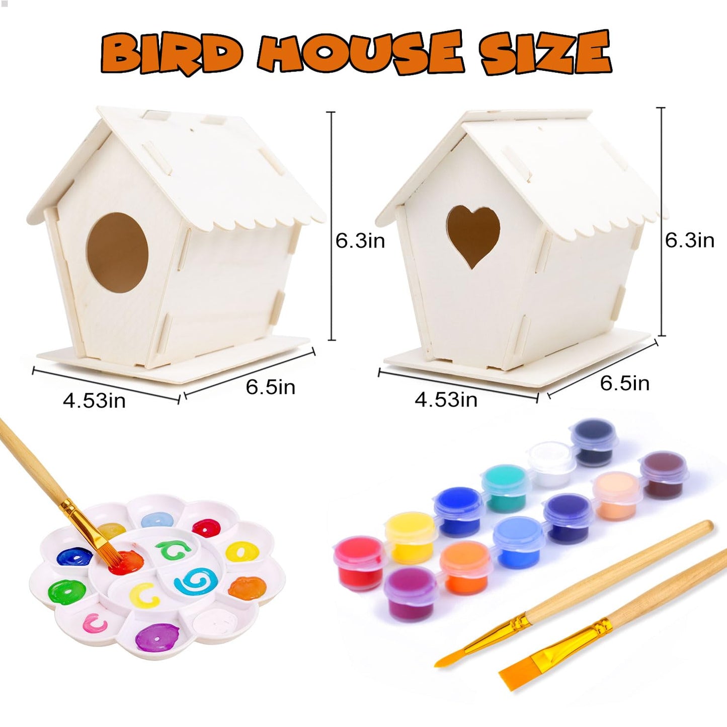 hapray 2 Pack Bird House Kit, DIY Birdhouse Kits, Wooden Crafts Arts for Children to Build and Paint (Includes Paints & Brushes) for Kids Girls Boys Toddlers Halloween Gifts