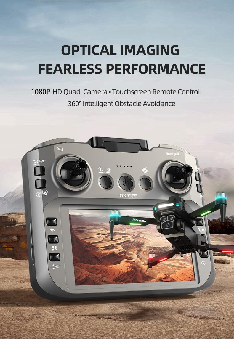 Drone with 1080P Camera - Foldable Remote Control Quadcopter with Voice Gesture Control, Equipped with a 2.4-inchscreen remote control，3D Flip, One Key Start, Emergency Stop, 2 Batteries, Toy for Kids Adult Beginners，Gifts suitable for Christmas
