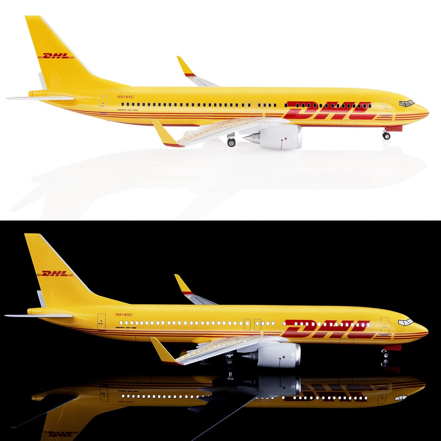 24-Hours 18” 1:80 Scale Model Jet DHL Airplane B737 Model Planes Display Model Airplane Diecast Airplanes Model Kits for Adults with LED Light(Touch or Sound Control) (DHL 737)