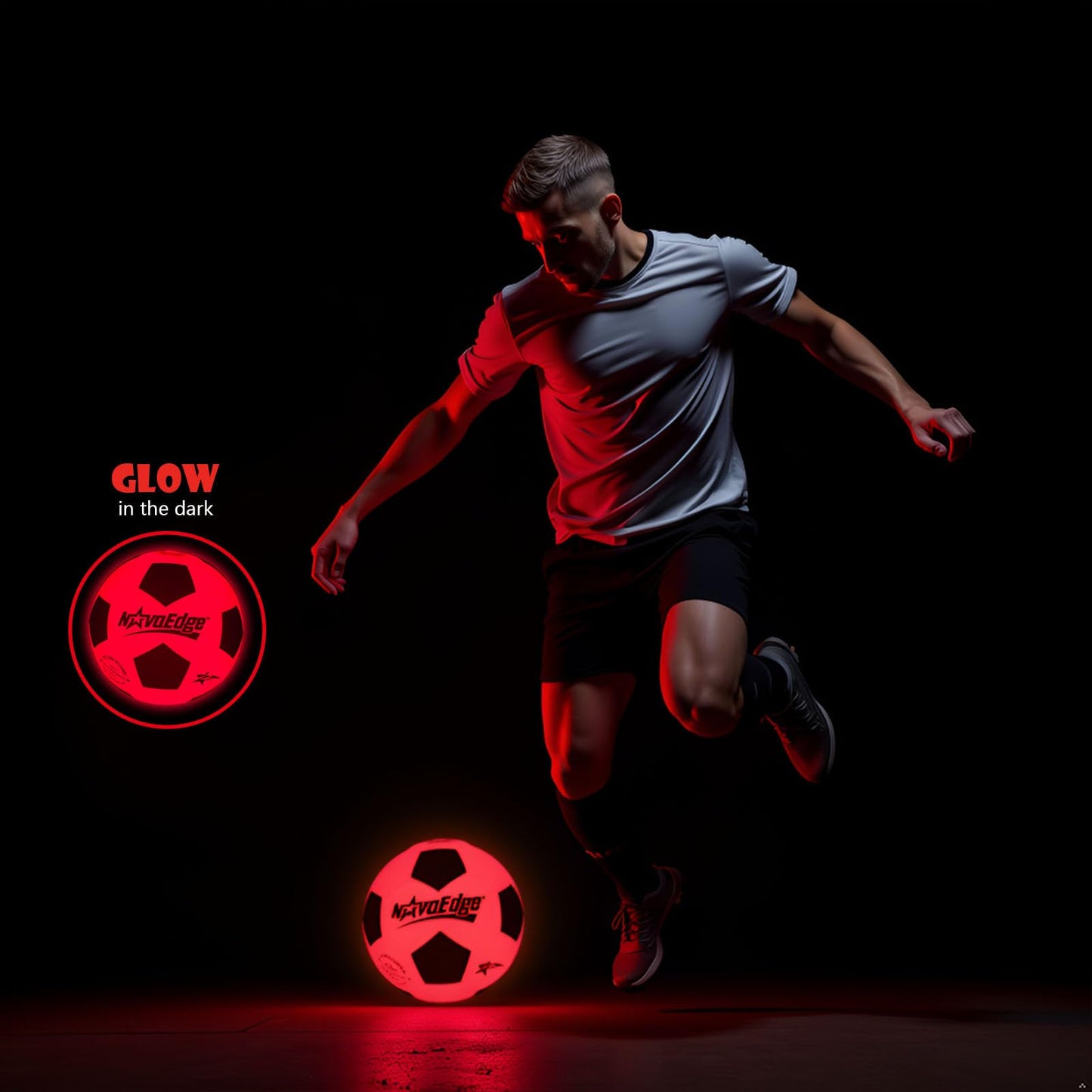 NovaEdge Glow in The Dark Soccer Ball | USB-C Rechargeable LED Light Up Ball | Official Size 5 for Kids & Adults | Gift for Boys & Girls Ages 6+ | Indoor Outdoor Night Games