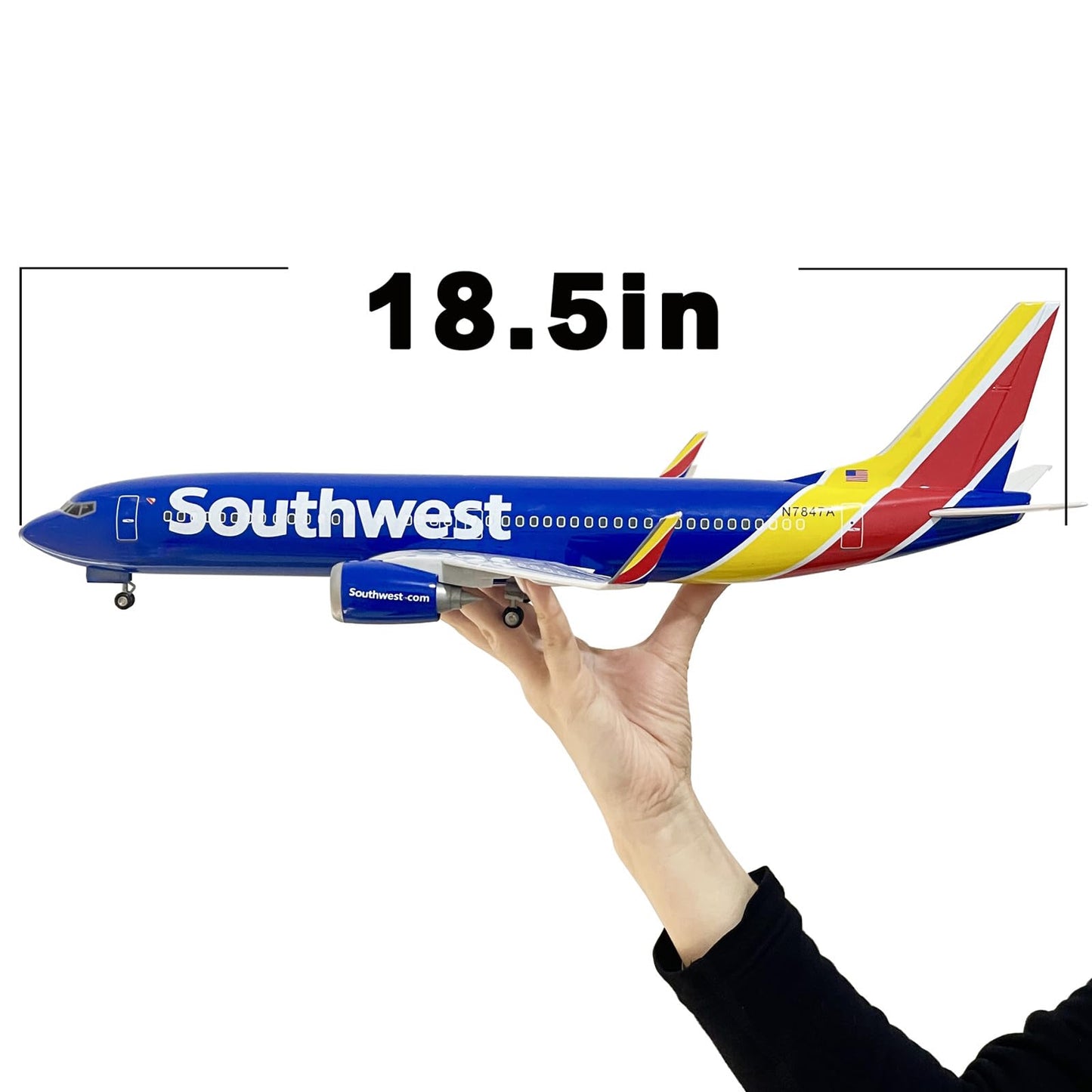 LDQUNS B737 Airplane Model, 1/85 Scale B737 Model 18.5 Inches Length, with LED Lights and Rubber Airport Mat - Ideal Collection and Gift