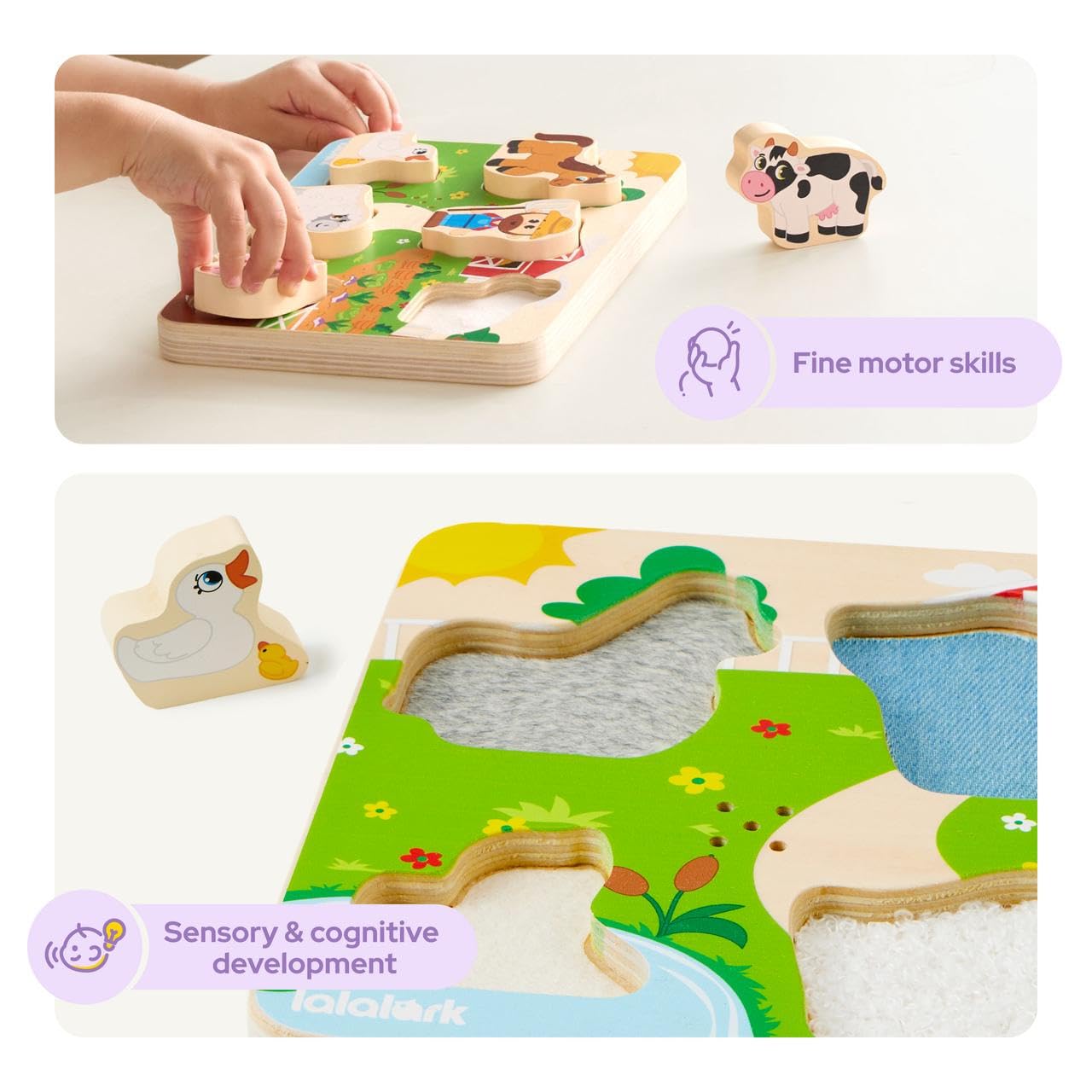lalalark Musical Wooden Puzzles Toys, Tactile & Sound Farm Animal Toys for Baby 2-4, Montessori Educational Block Puzzles, Learning Toddler Kids Birthday Valentine Easter Gifts for Boys Girls