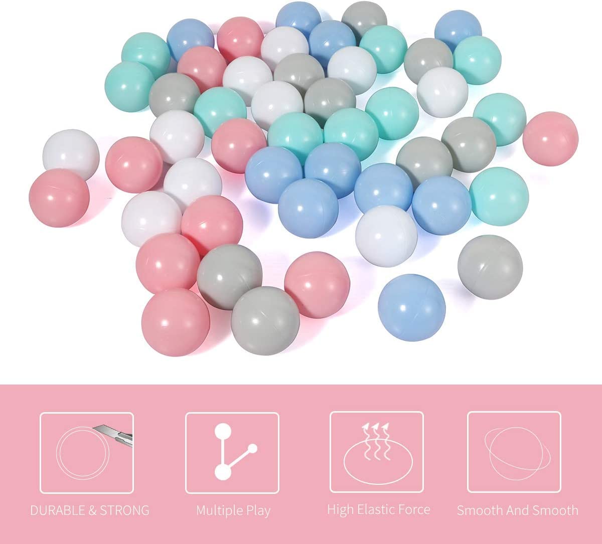 LANGXUN 50 100 200 Balls Soft Plastic Ball Pit Balls for Kids, Gift for Baby Toddler Birthday Christmas, Ball Pit Play Tent, Baby Kiddie Pool Water Toys, Party Decoration