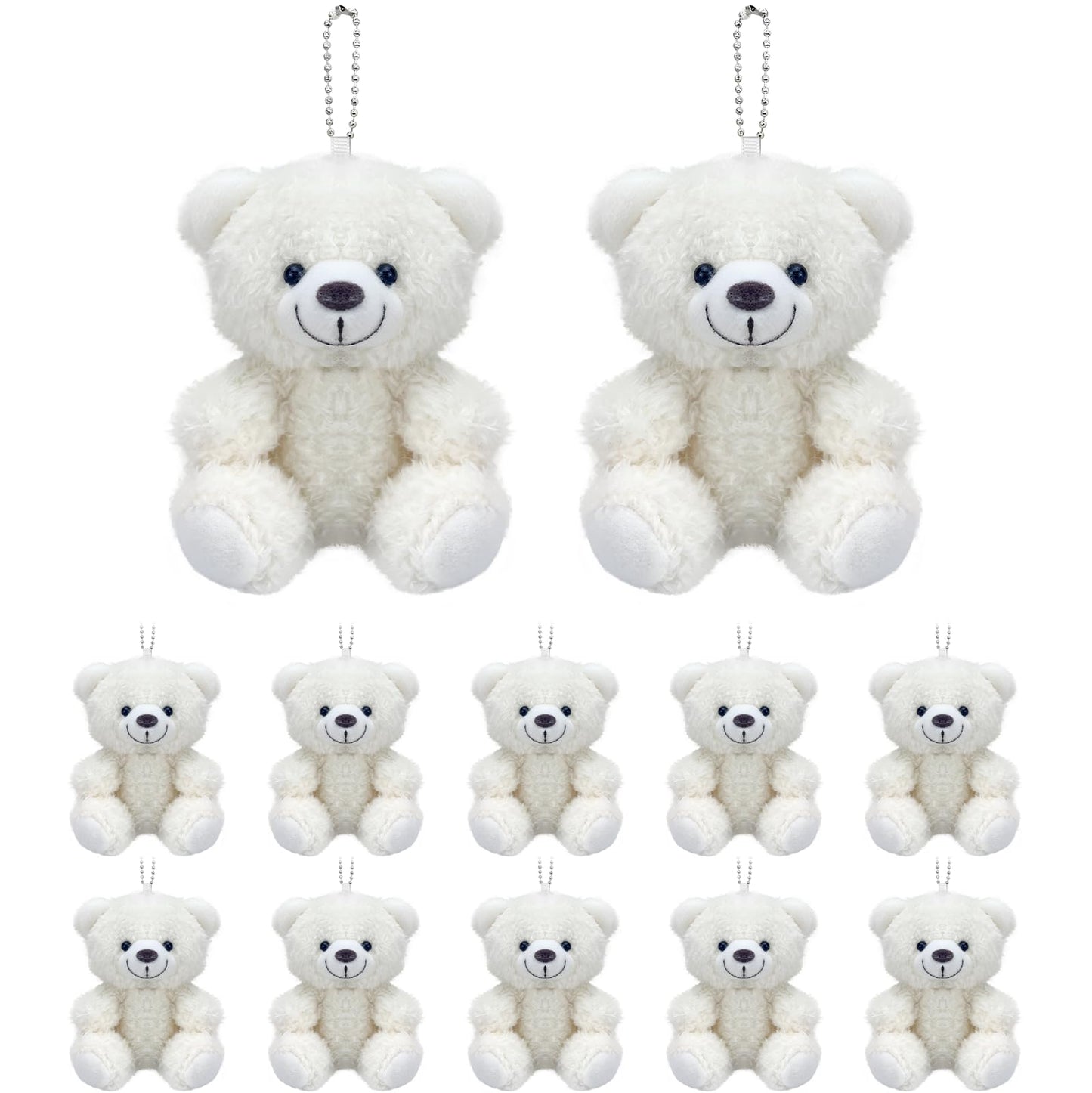 YJUBAOA 12 Pieces Mini Plush Teddy Bear Bulk,4 inch Small Stuffed Animal Toy, Soft Little Plush Bears for DIY Keychain Baby Shower Party Favors Keychain Bag Charm Supplies (White)