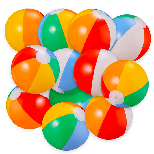 SCIONE Beach Balls Bulk 12 Pack - 9" Inflatable Swimming Pool Toys for Kids Summer Water Games, Hawaiian Tropical Theme Party Decorations Favors Supplies