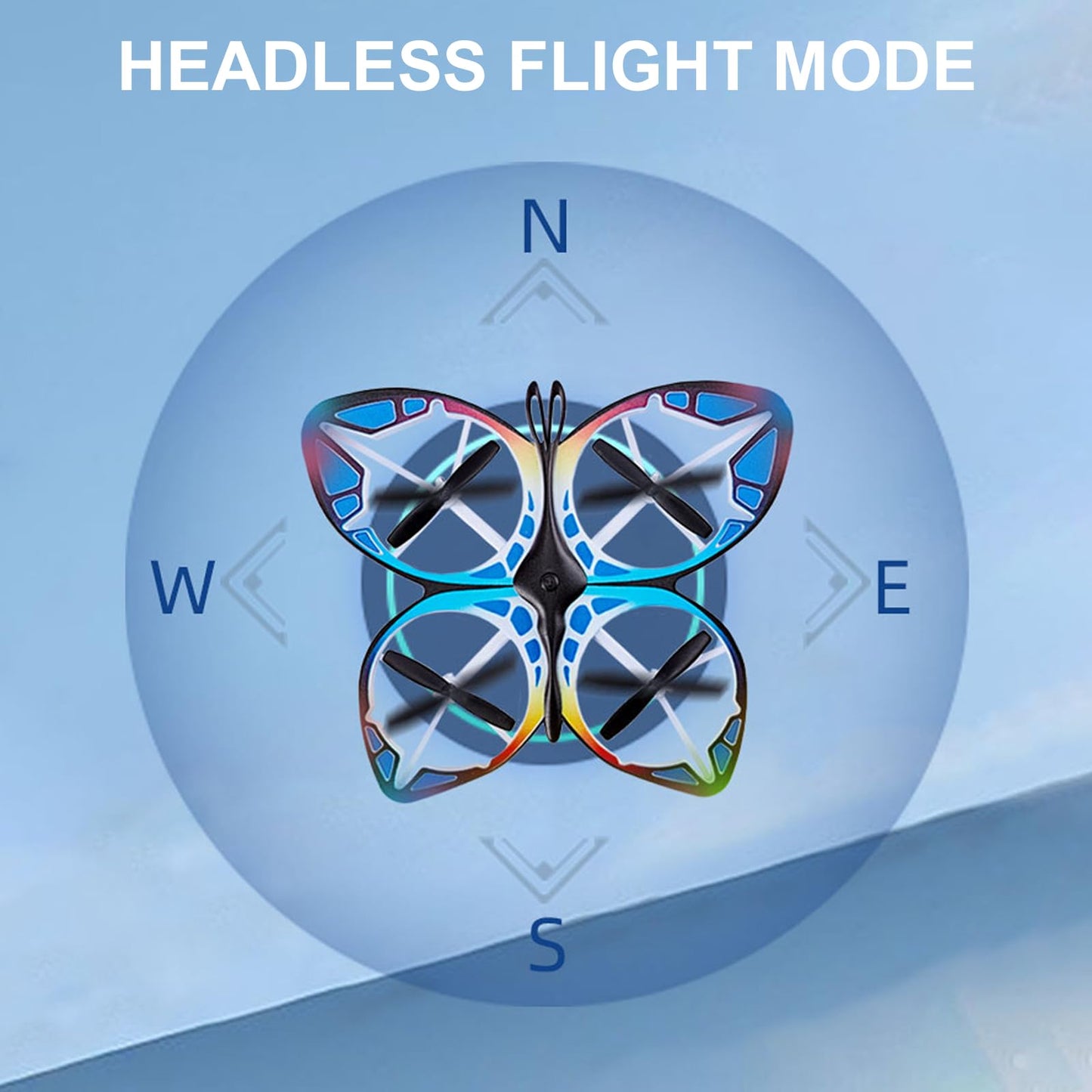 Dodoore Mini Drone for Adults, RC Butterfly Drone with Colorful LED Lights, RC Quadcopter with 3D Flips, Headless Mode, Altitude Hold, 2 Batteries for Beginners (Blue)