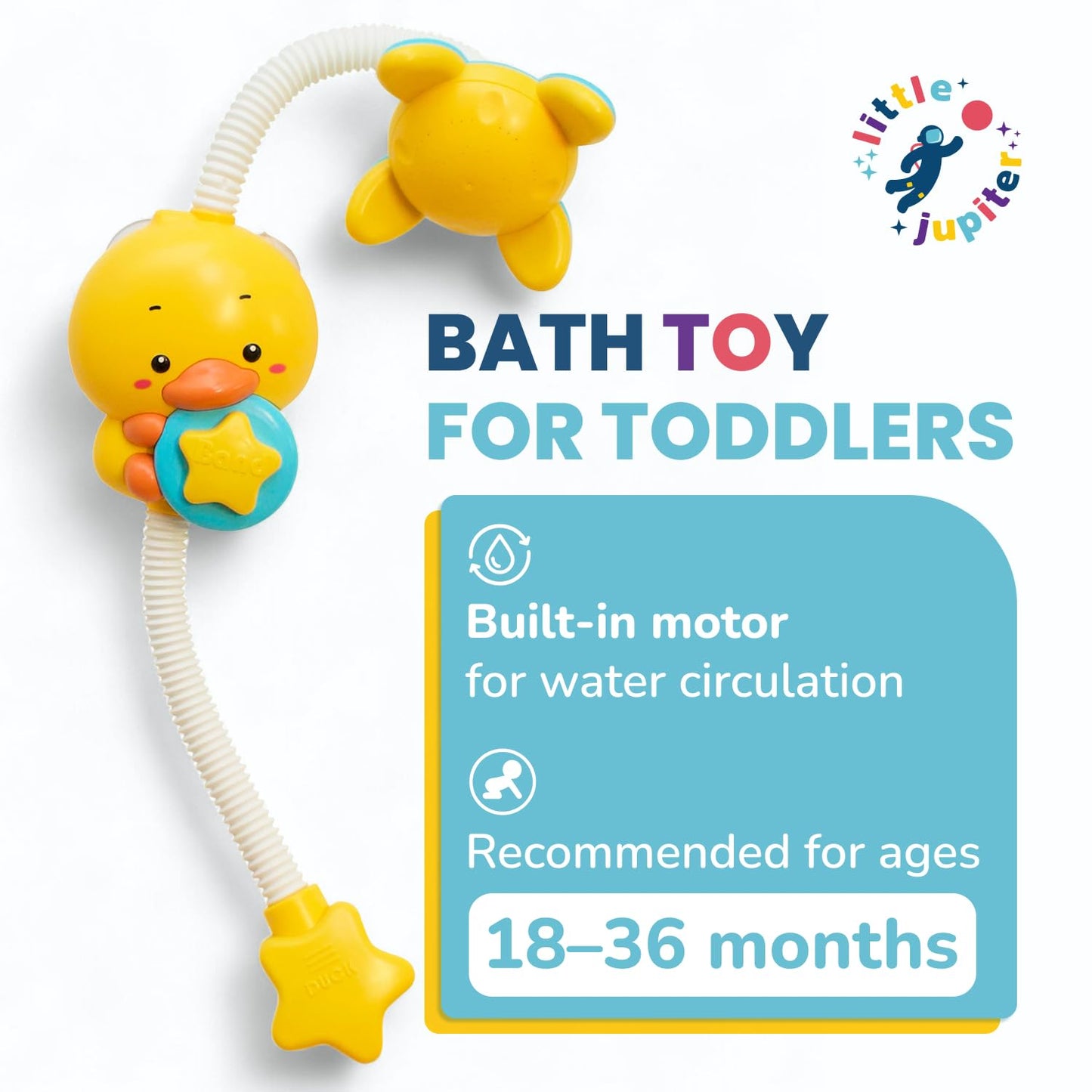 Yellow Duck Water Spray Suction Cup Toddler Bath Toy for Boys and Girls - 18+ Months and Up - Features Waterproof Recycling Water Pump with Multi-Spray Modes for Bathtime Water Play in Bathtub