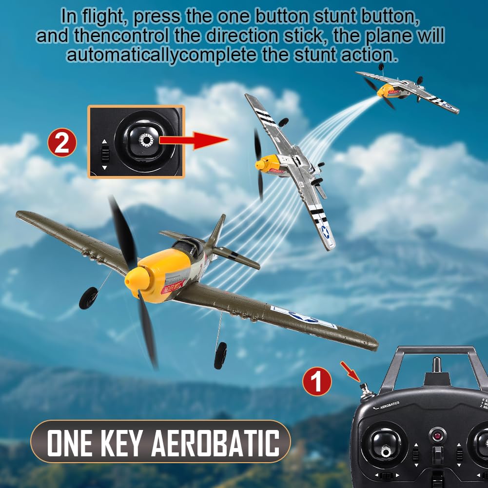 RoofWorld RC Plane 4 Channel Remote Control Airplane Ready to Fly P51D Mustang RC Airplane Easy Control for Beginners Adults