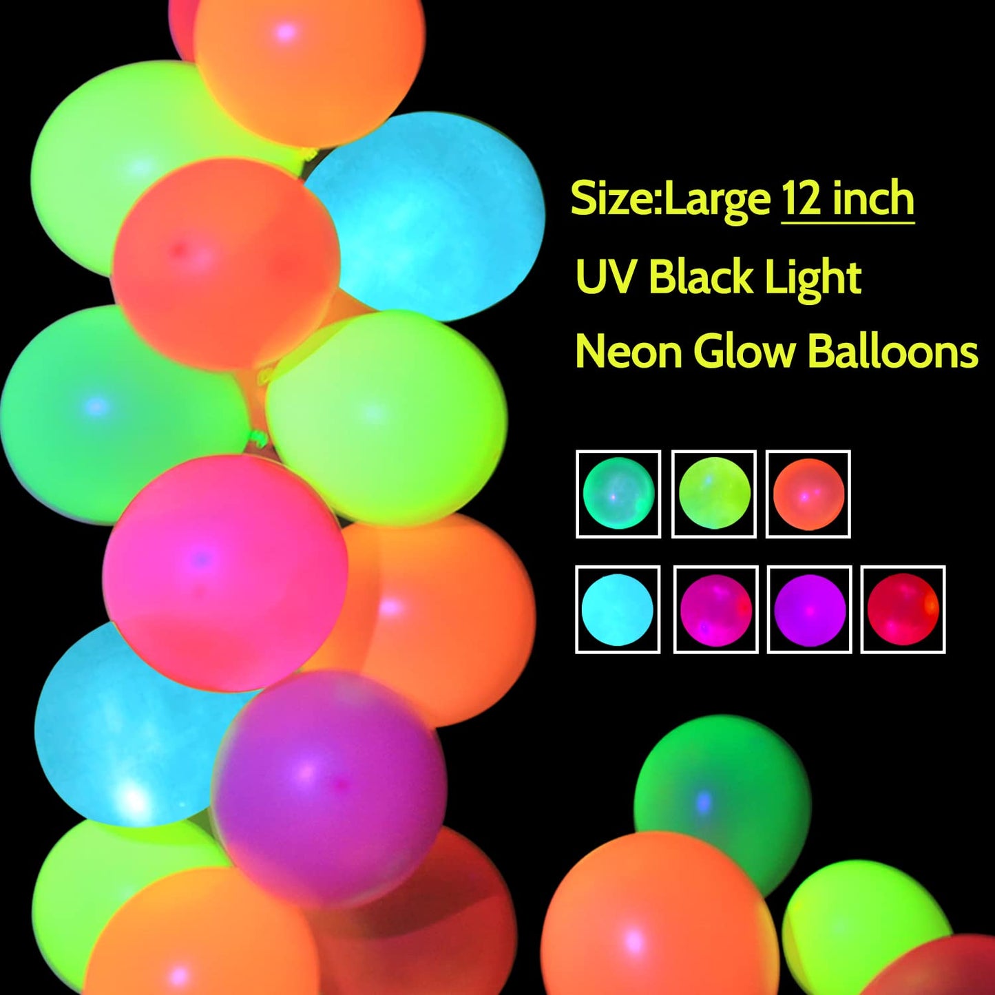 110 Pieces UV Neon Balloons Glow in the Dark Party Supplies Black Light for Glow Party Helium Fluorescent Latex Neon Balloons for Kids Birthday Party Decoration