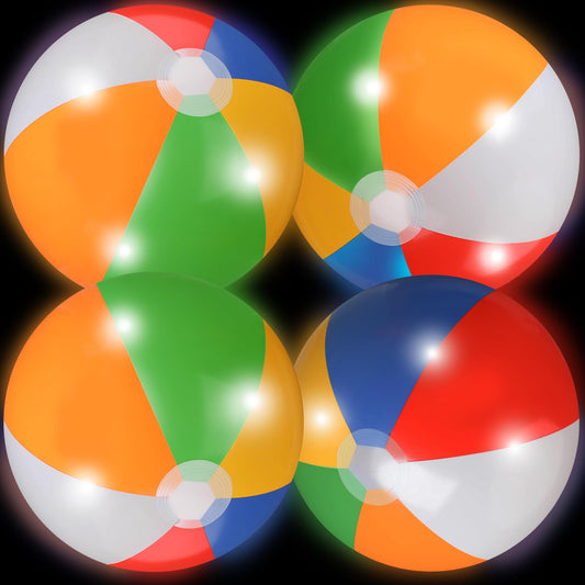 MiniInflat 4 Pcs Light up Beach Balls 16'' Jumbo Pool LED Balls Glow in the Dark Neon Giant Inflatable for Summer Hawaiian Tropical Theme Beach Party Decor Water Accessory (Multicolor)