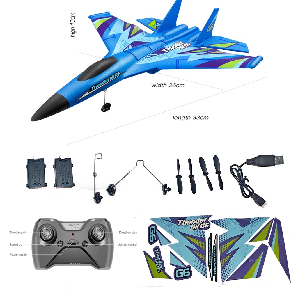 RC Plane,Remote Control Airplane, 2.4GHz 2 Channel Remote Control Plane, with Gyro Night Lights & DIY Stickers,Easy to Fly,RC Glider for Beginners, Adults and Teenager (Blue)