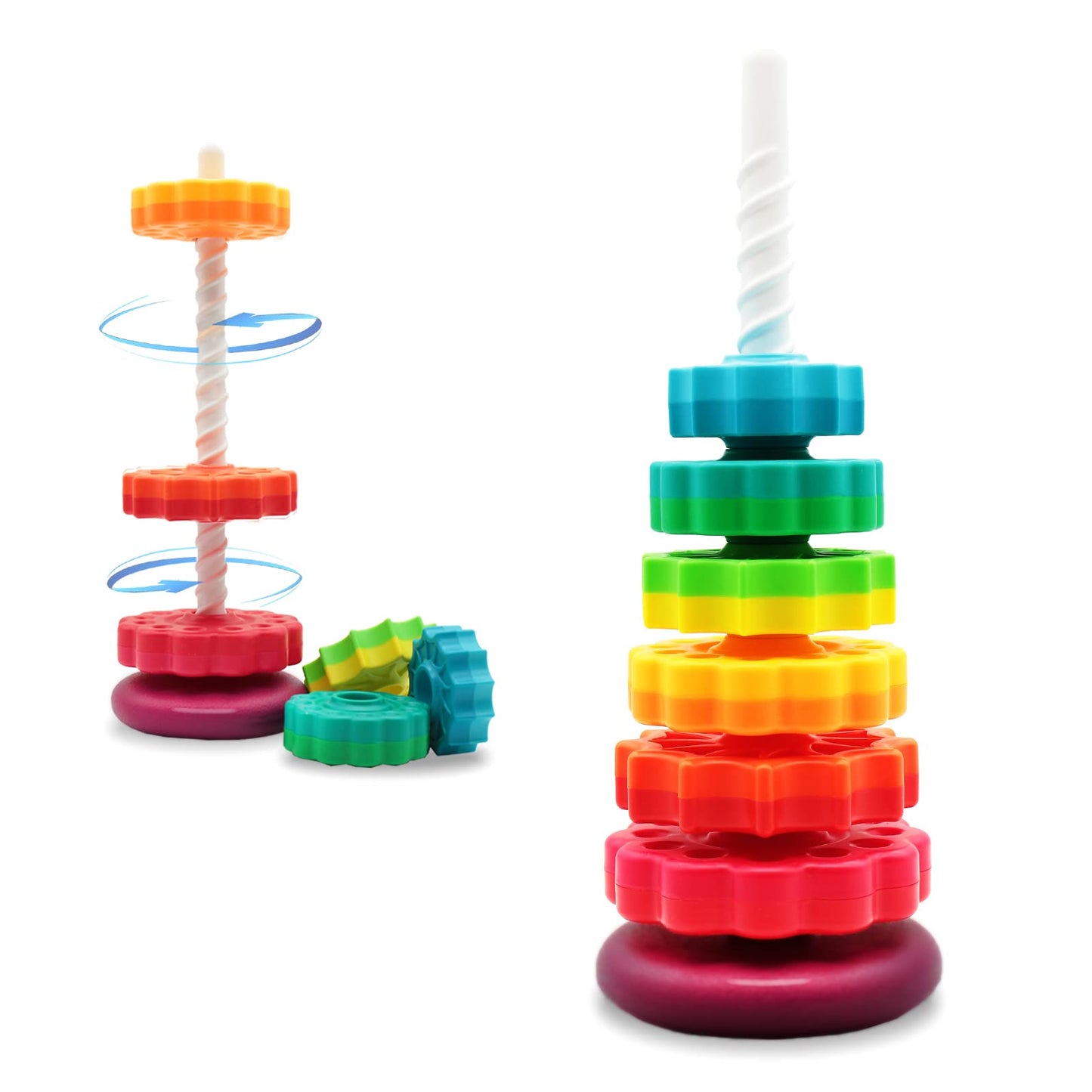LUCKFUTURE Educational Spinning Stacking Toys, Rainbow Stacking Rings Baby Toy, Montessori Sensory Learning Toy for Girls and Boys Toddlers Toys for 1-3 Year Old
