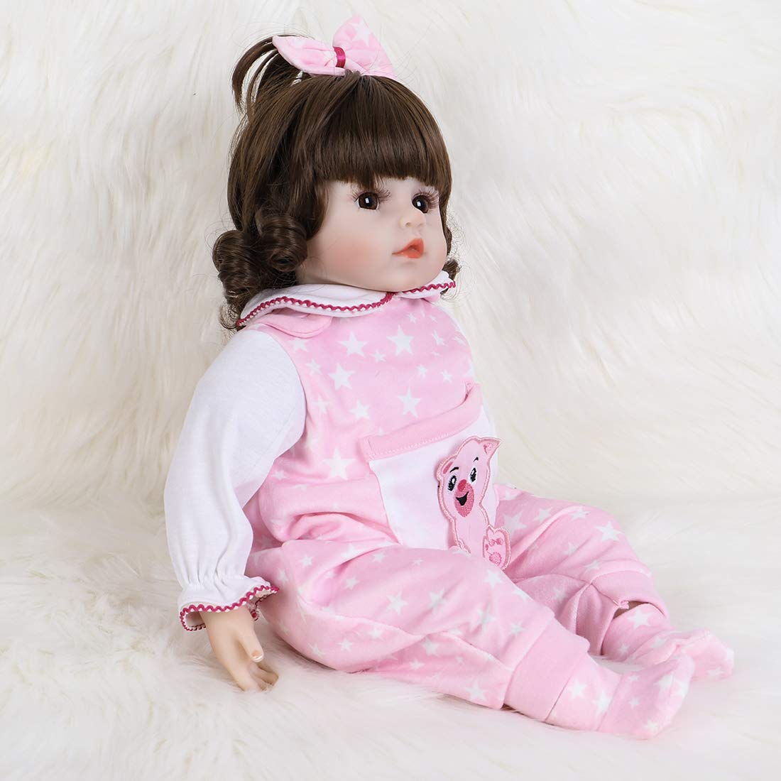 ENADOLL Reborn Baby Dolls - 16 inch Realistic Silicone Vinyl Weighted Soft Body Lifelike Doll Curly Hair Girl Gift Set for Ages 3+(Curly Hair)