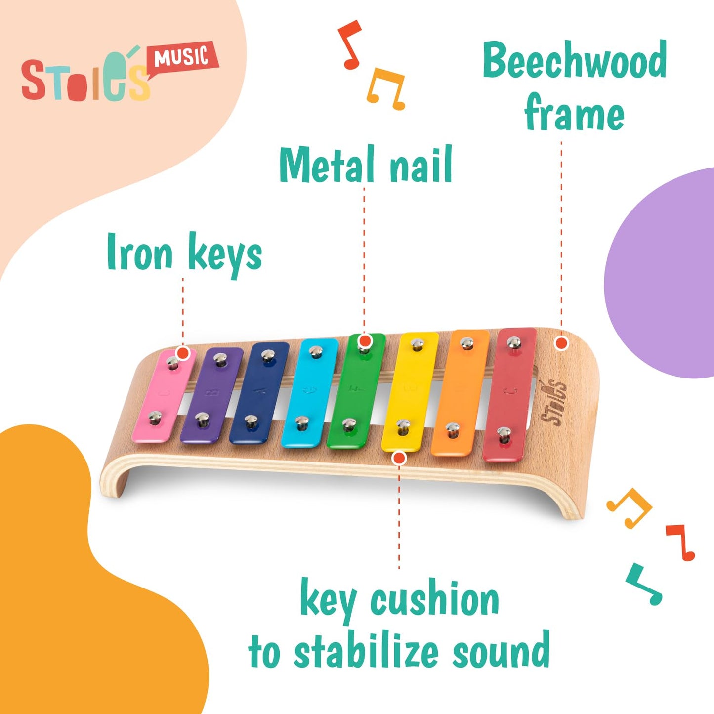 Stoie's Wooden Xylophone for Kids and Toddlers, Curved Design, 8 Notes of Rainbow Color, Tuned C-Key Xylophone with Mallets, Music Songbook, Kids Musical Instrument Educational Montessori Toys