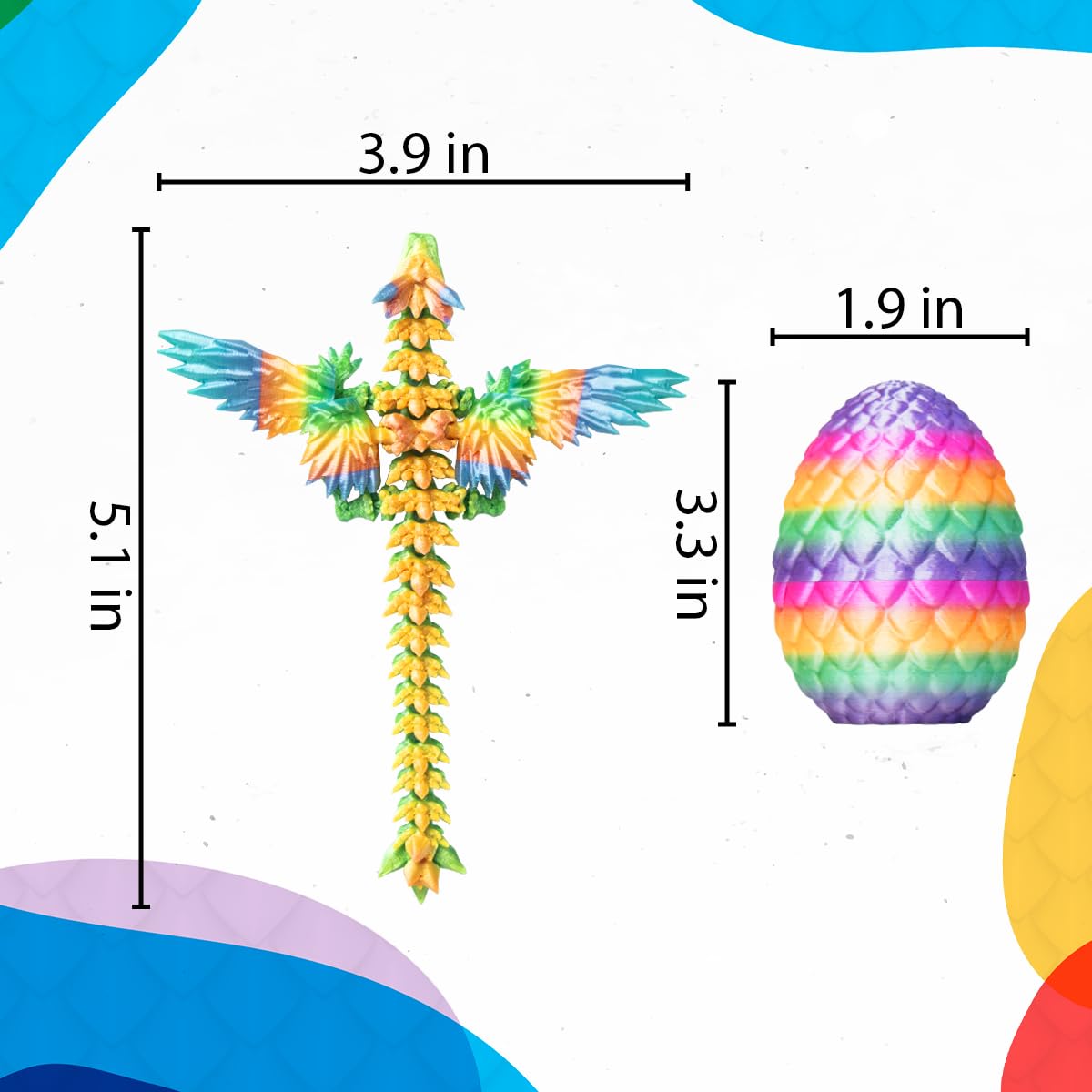 AUMEILLER 3D Printed Dragon in Egg, Articulated Crystal Dragon Fidget Toy with Wings, Mystery Easter Basket Stuffers for Kids & Teens, Stress Relief Desk Toy