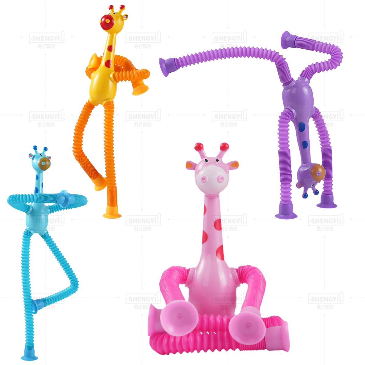 YUE MOTION Telescopic Suction Cup Giraffe Toy - Shape-Changing Animal Fidget Toy with Stretchy Pop Tubes - Promotes Creative Thinking, Hand-Eye Coordination, Motor Skills - Sensory Toys for Kids
