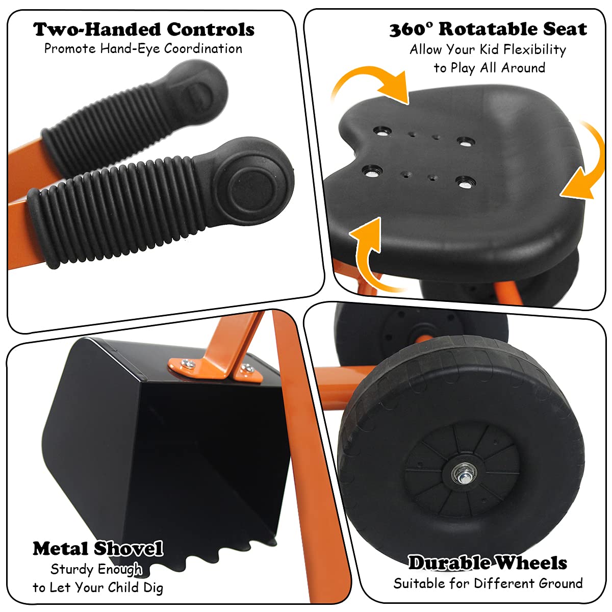 HONEY JOY Ride on Sand Digger, Metal Sit on Crane Sandbox Digger Toy with Seat & Handle, Toddlers Excavator Ride on Toy for Backyard, 4 Wheeler Kids Big Digger Backhoe for Boys Girls