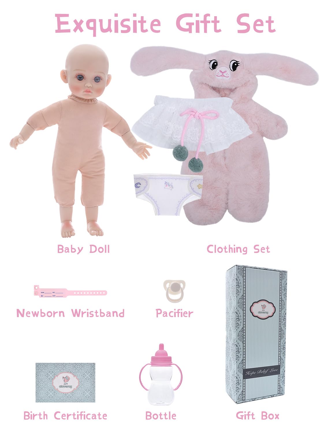 Cloveray Baby Dolls, 15 Inch Realistic Soft Body Baby Doll Real Life Baby Dolls with Accessories, for 3+ Year Old Girls, Pretend Play, Collection, Gift-Ready (Light Pink)