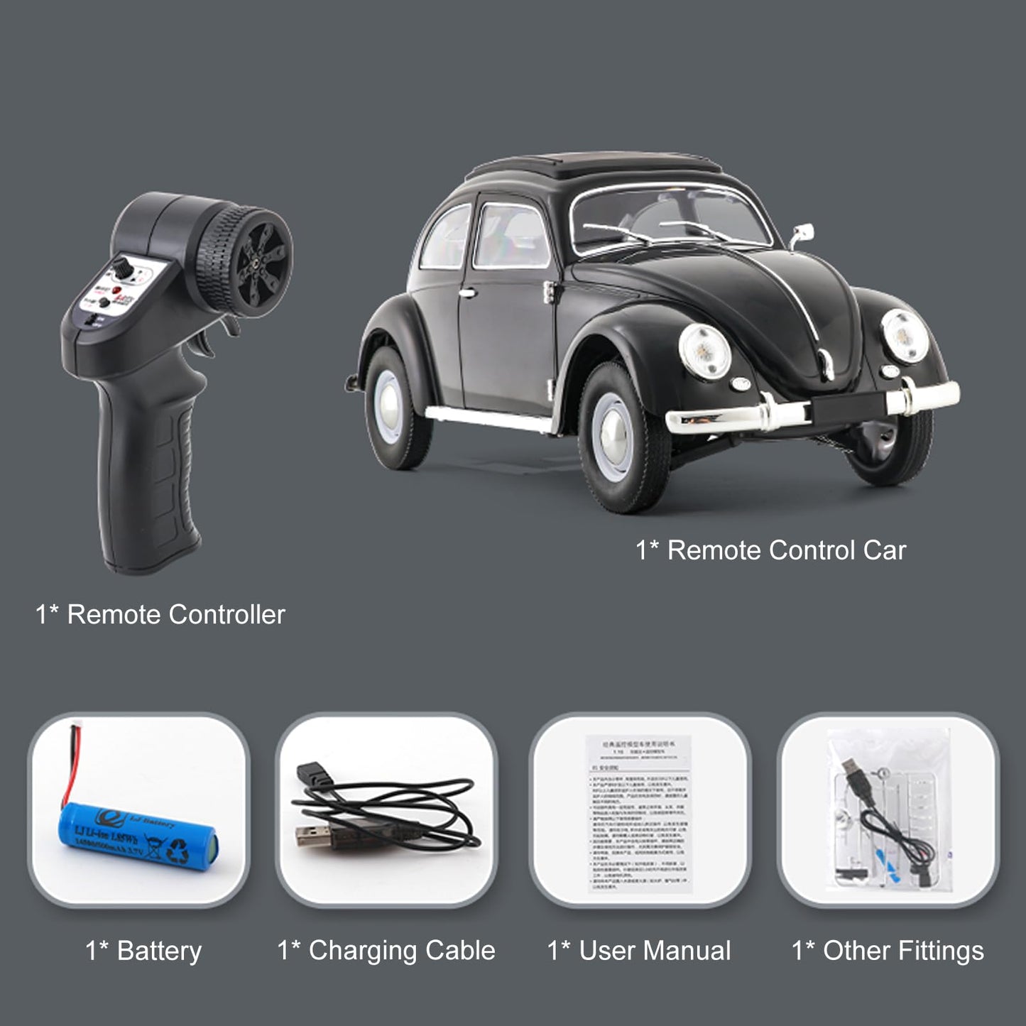 Kodbiby Remote Control Car, 1:16 Scale Classic Beetle 1950 Model Toys Car for Teens, 2.4GHz 4CH RC Car Rear Wheel Drive with LED Ligjhts and Rechargeable Battery, Birthday for Teens Adults
