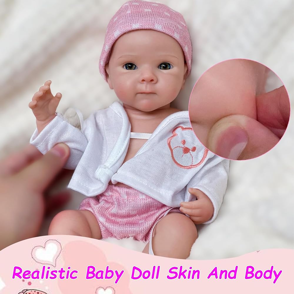 Aniiyy 13 Inch Can Open Mouth Full Body Silicone Baby Dolls, Lifelike Silicone Reborn Baby Doll, Anatomically Correct Baby Girl Dolls