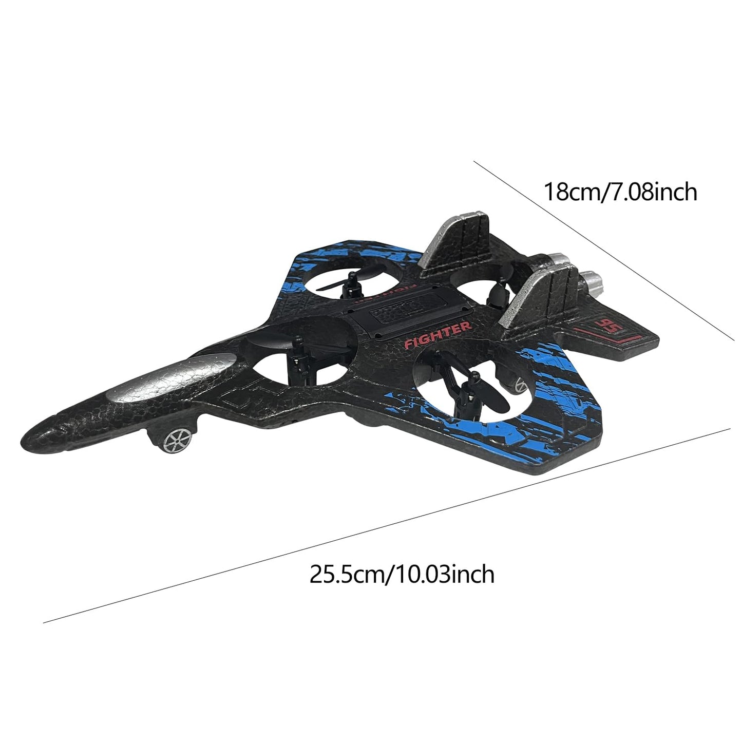 RC Airplane for Kids and Beginners, 2.4GHz Form Drone Remote Control Airplane with 2 Batteries, 360° Drop-Resistant Stunt Spin Remote Fighter Jet with Lights Outdoor Flying Toy (Blue)