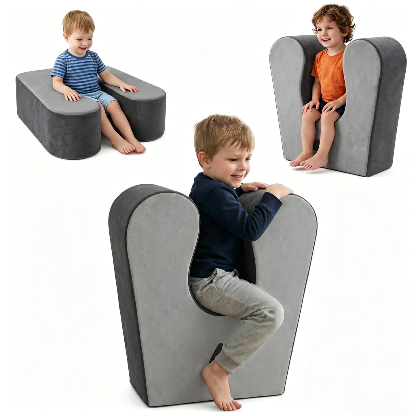 GAB Kids Sensory Rocking Chair, Soft Squeeze Calming Seat for Autism & ADHD, Plush Washable Cover, Cozy Compression Chair for Reading Corner, Playroom, Therapy Room (Gray)