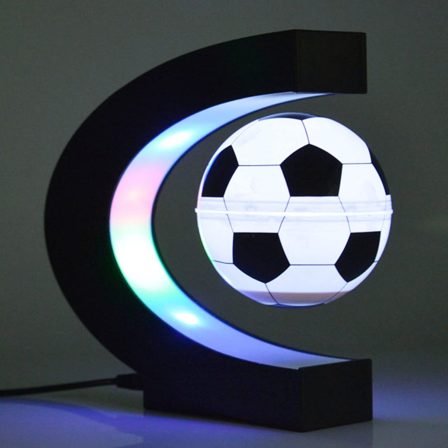 Magnetic Levitation Soccer Ball, Levitating Ball with C Shaped Shelf, Levitating Display Soccer with LED Lights for Men's Gift, Cool Decor (US Plug)