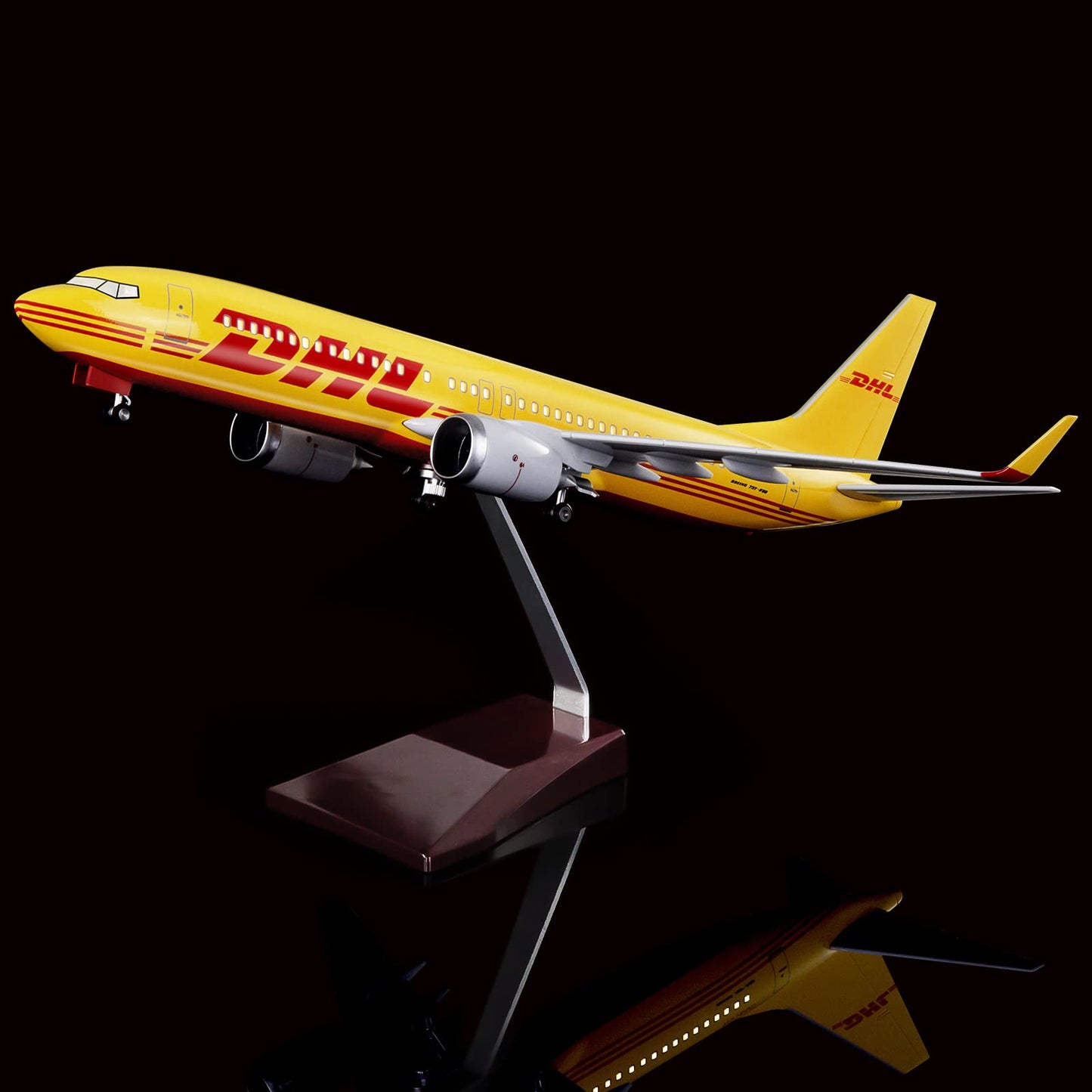 24-Hours 18” 1:80 Scale Model Jet DHL Airplane B737 Model Planes Display Model Airplane Diecast Airplanes Model Kits for Adults with LED Light(Touch or Sound Control) (DHL 737)