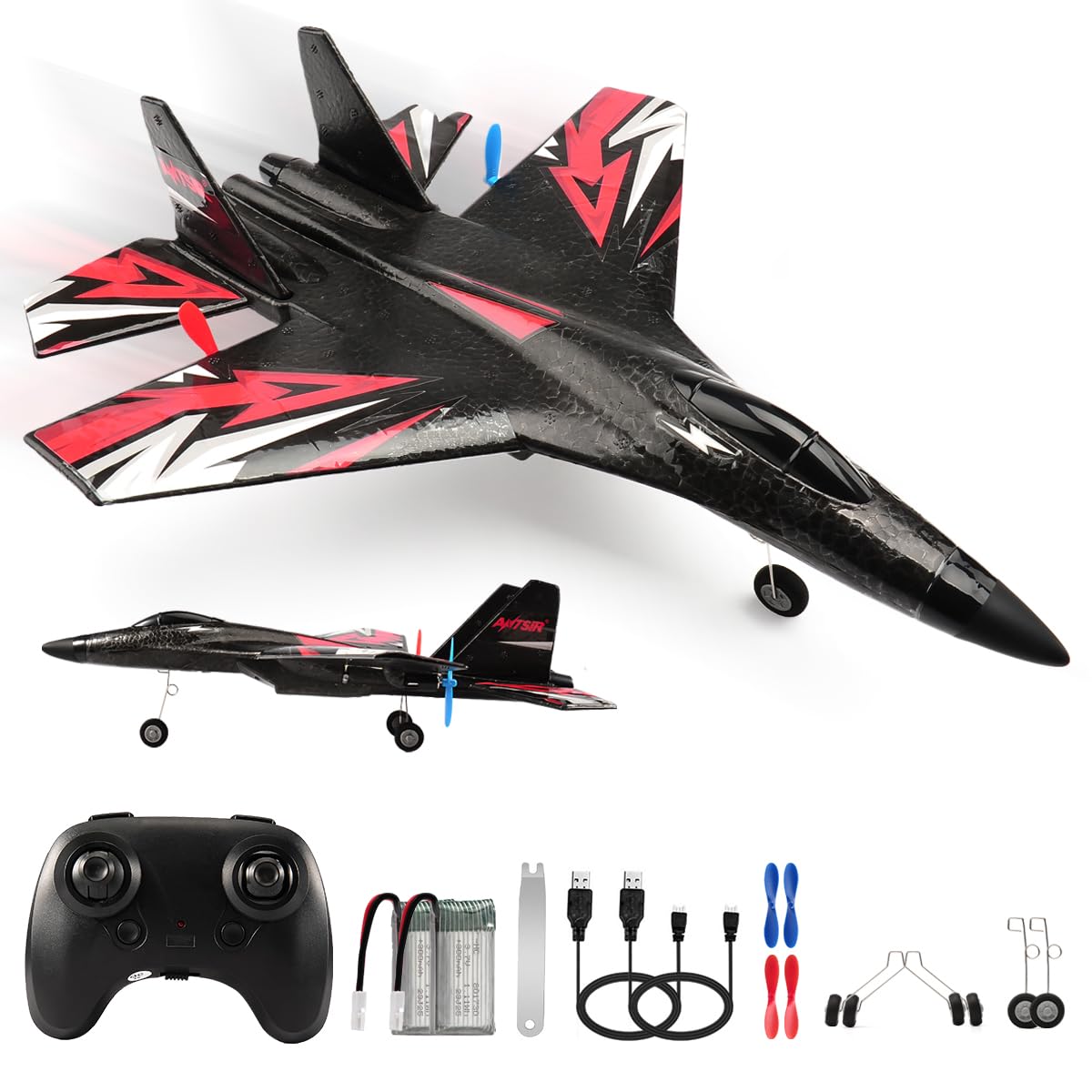 RoofWorld New Upgrade SU27 RC Airplane, Remote Control Fighter Toys, 2.4GHz 6-axis Gyro Stabilizer RTF Glider Aircraft Plane with 2 Batteries Easy to Fly Outdoor Toy for Adults Kids Beginners Boys