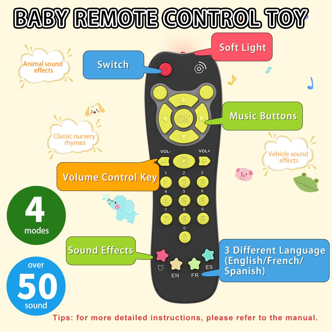 Baby Toy Car Keys Baby Remote Control Toy Set, Toddlers Pretend Toy Key and TV Remote with Sounds Lights Interactive Musical Sensory Learning Toys Gifts for Boys Girls Infant Age 6+ Months