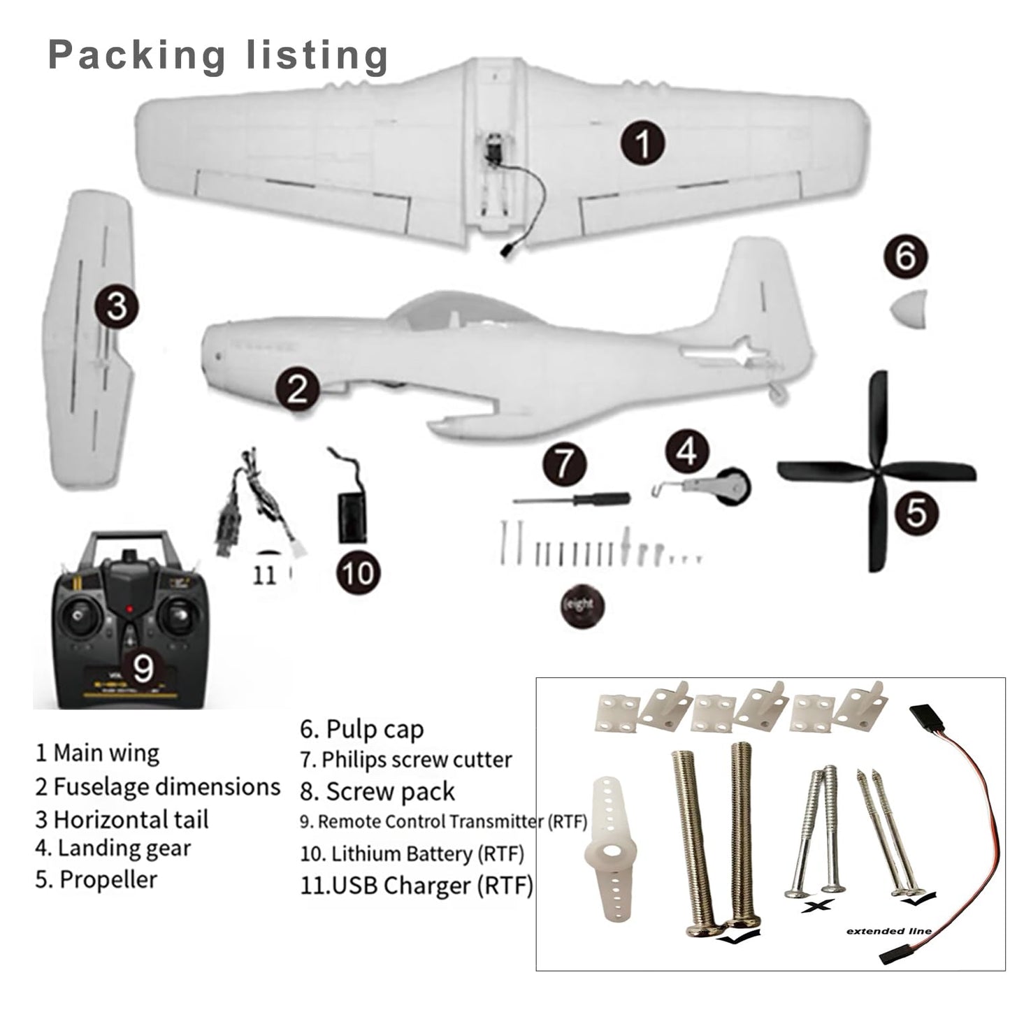 Ssccgym Extra Large 29.5" 750MM P51 P-51D Mustang Remote Control Combat Aircraft 4CH Double Battery Aerobatic Brushless RC Aircraft Full-Function for Professional Players