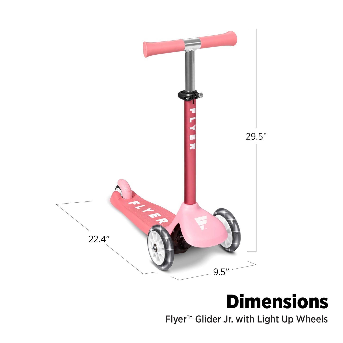 Radio Flyer Glider Jr. Scooter with Light Up Wheels, Pink, for Kids 2-5 Years Old, Lean-to-Steer, Adjustable Handlebar, Rear Foot Brake, Smooth Bearings, Comfort Grips, 3 Wheel Scooter for Kids
