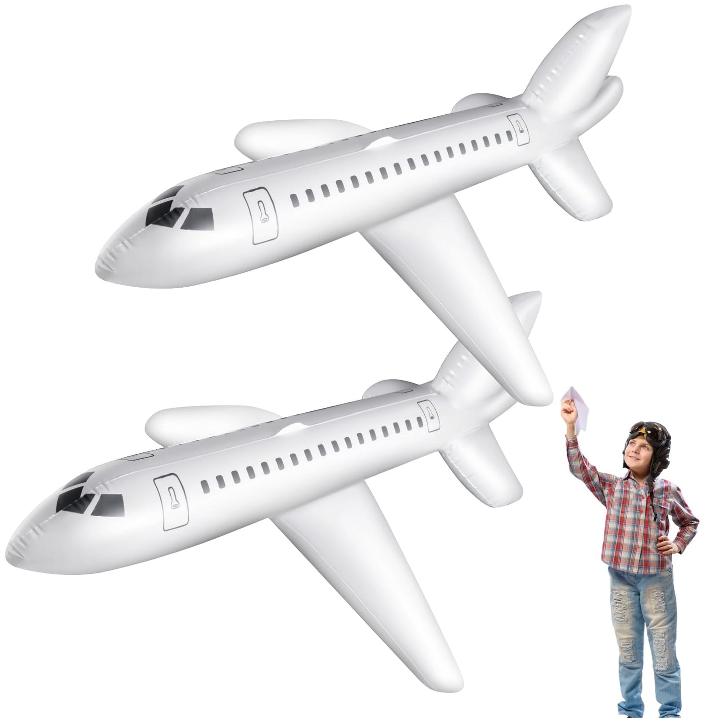 Syhood White 2 Pcs 79 Inch Large Inflatable Airplane Balloon Airplane Aviation Themed for Outdoor Birthday Party Gifts Swimming Pool Decorations Toys