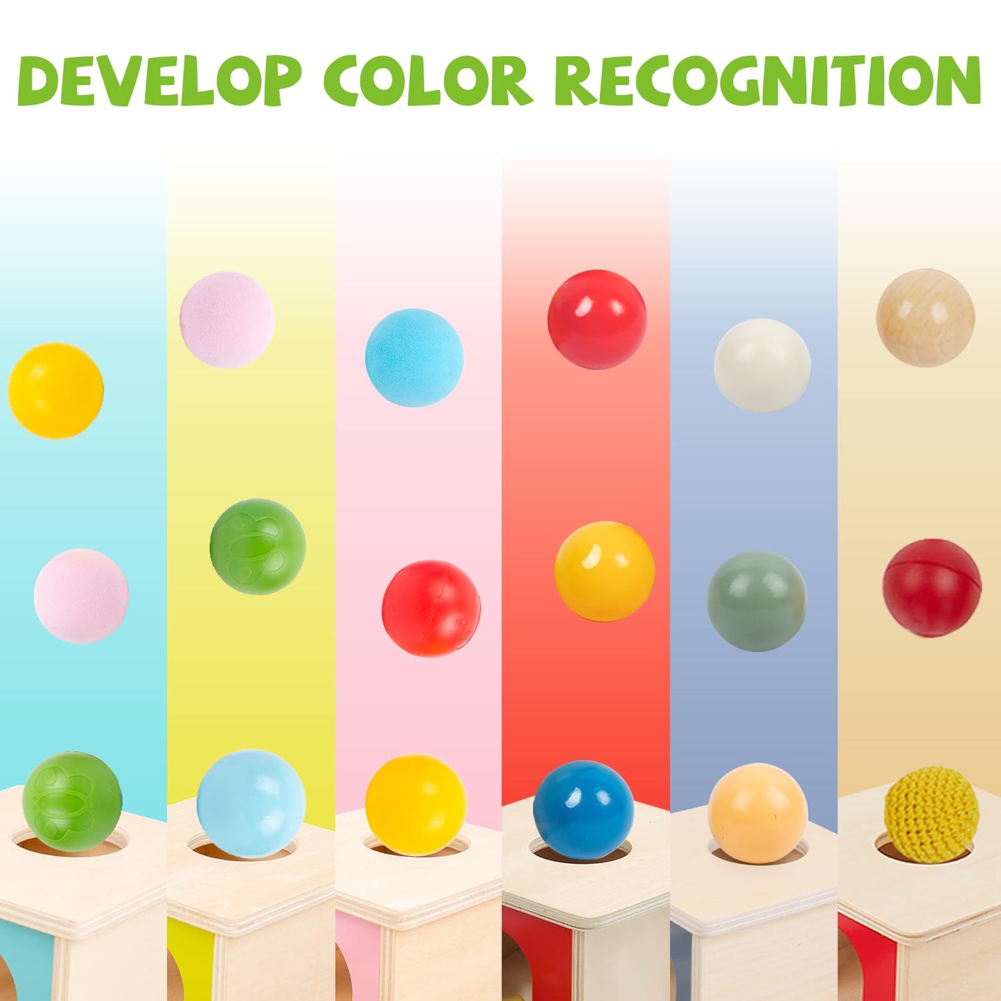 Adena Montessori Wooden Toy for 6-12 Month Baby 3 Balls with Tray, Object Permanence Box Colorful Learning Education Toy for Toddler Kid 1-2 Year Old, Preschool Developmental Girl and Boy Gift