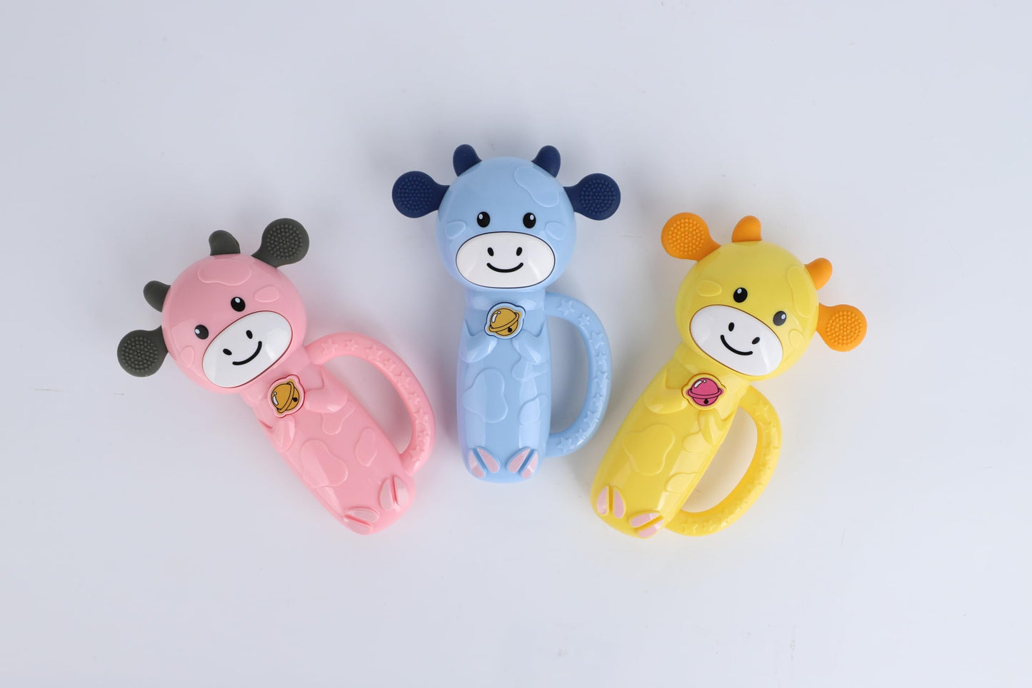 MooMoo Musical Baby Toy 4‑in‑1 Teether & Rattle, Light‑Up Sensory Toy with Music for 3–24 Month Infants, BPA‑Free, Easy‑Grip Handle, Ages 3 Months+ (Blue)