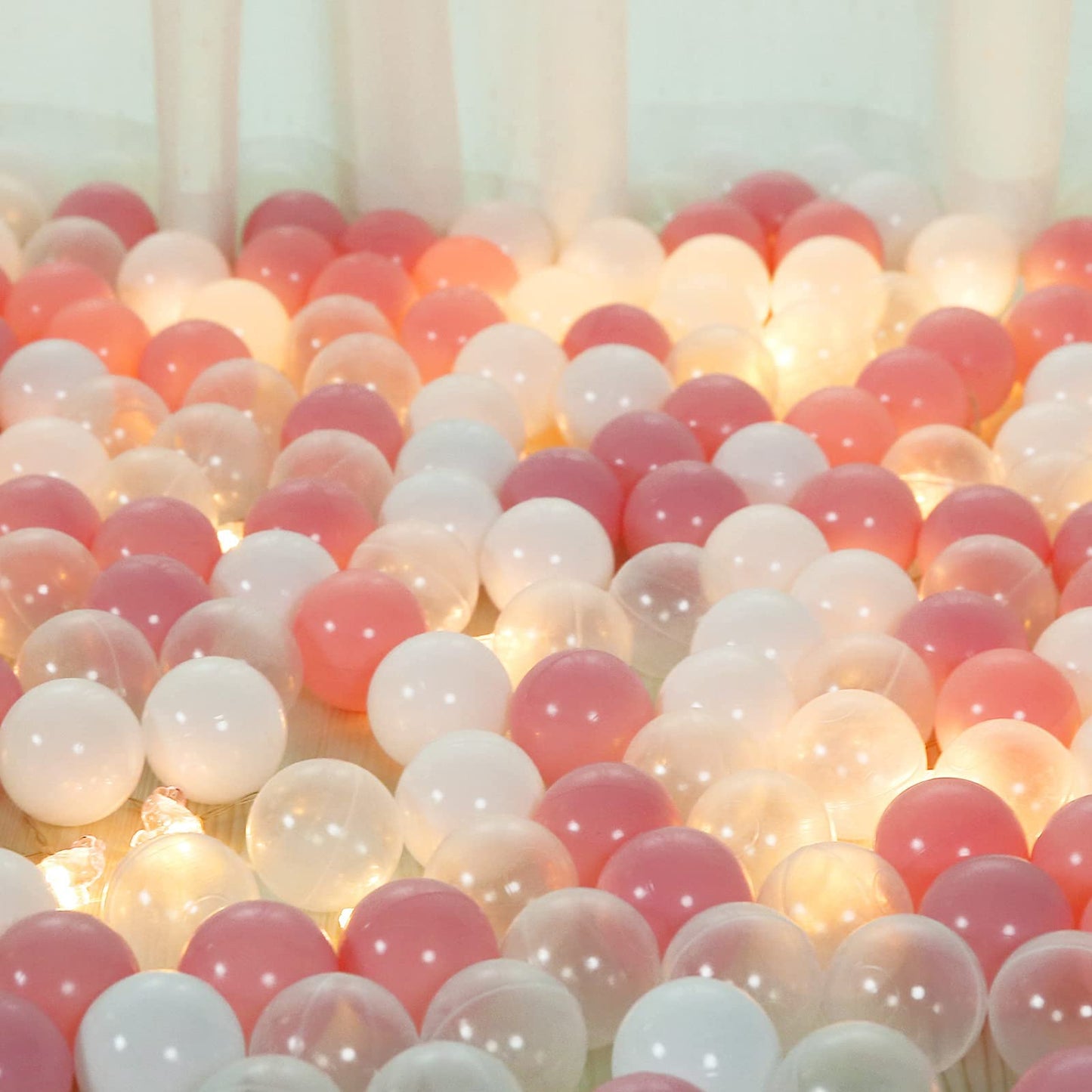 Heopeis Balls for Ball Pit, 100 pcs 2.2 Inches Thicken Soft Plastic Balls for Ball Pool, Crush Proof Ball Pit Balls BPA Phthalate Free Baby Toddler Toy Ball with 3 Color Pink White and Clear