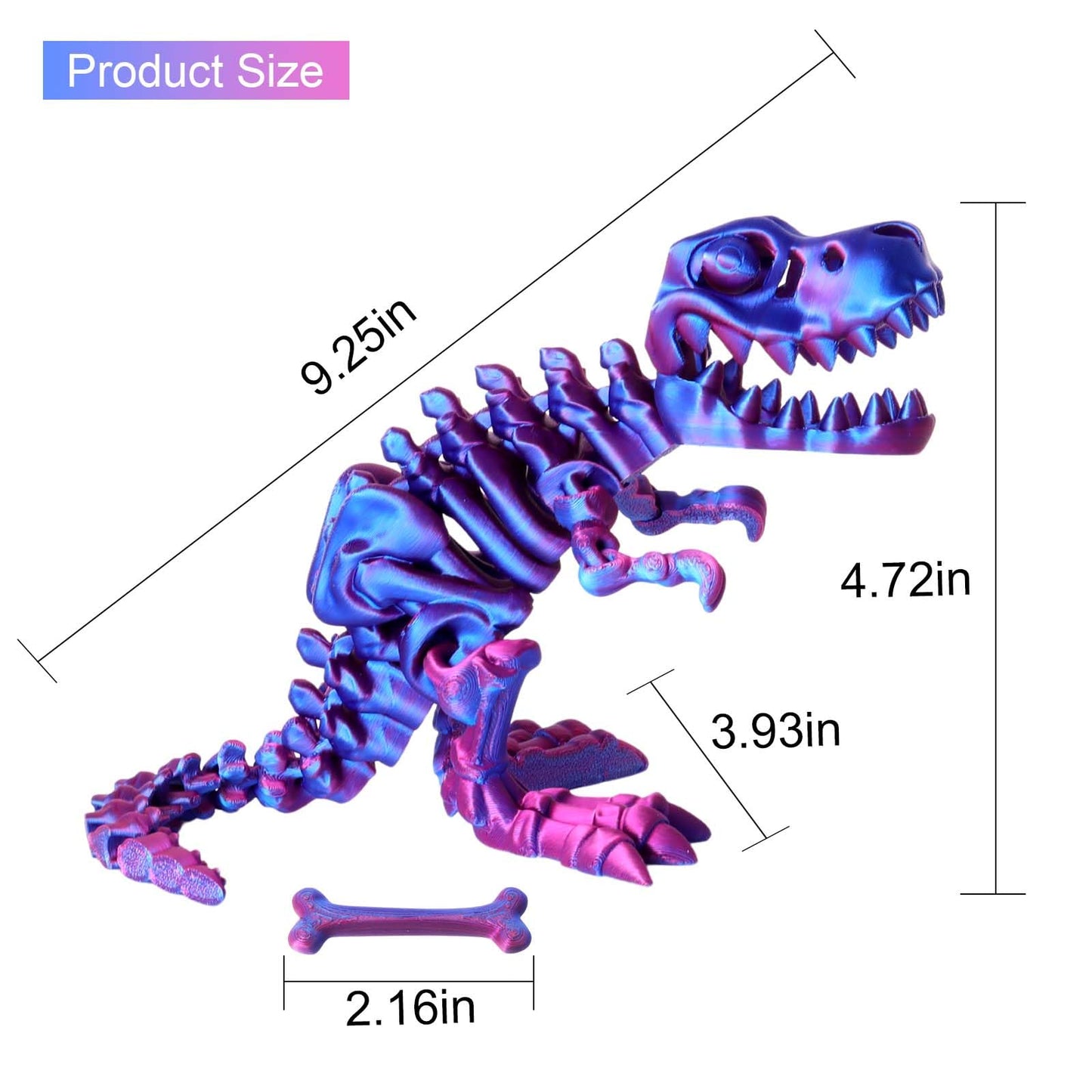 FunisFun 3D Printed Dragon with Articulated Bones for Adult, 3D Printed Dinosaur Fidget Toys Decor for Stress Relief (Blue-Purple, 1P)
