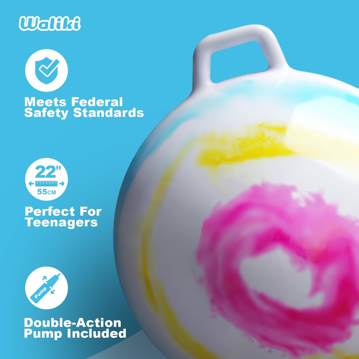 WALIKI Hopper Ball for Teens | 22-Inch Jumping Sit and Bounce Ball | Hop Ball for Outdoor Fun & Tie Dye
