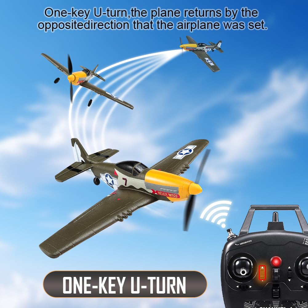 RoofWorld RC Plane 4 Channel Remote Control Airplane Ready to Fly P51D Mustang RC Airplane Easy Control for Beginners Adults