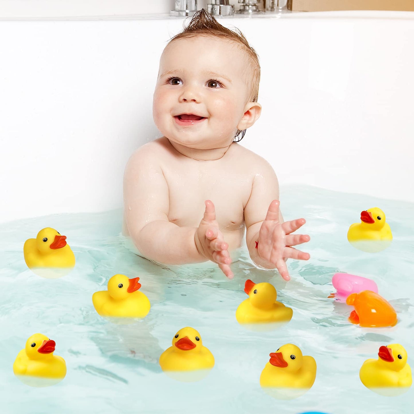 Vinsot 72 Pcs Mini Rubber Ducks Bulk, 2 Inch Yellow Rubber Ducks Bath Toys, Squeaky Duck Party Favors for Baby Shower, Birthday Party, Duck Race Game, Carnival Prizes