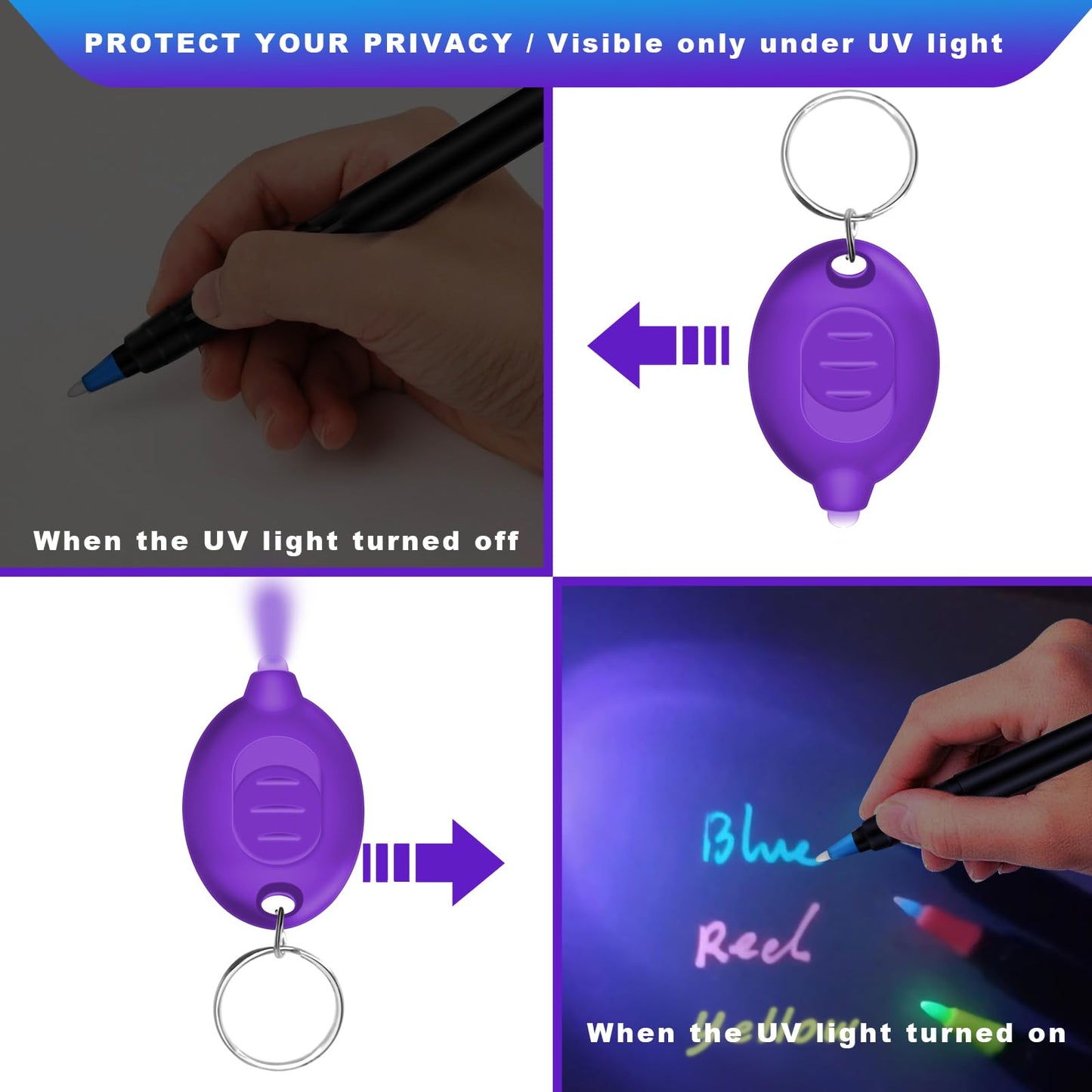 Daemson Invisible Ink Pen, Spy Pen with 6 PCS Mini UV LED Keychain Flashlight, Disappearing Ink Magic Pens with Black Light Markers for Secret Notes, Fit for Christmas Halloween Holiday Gifts (6 PCS)