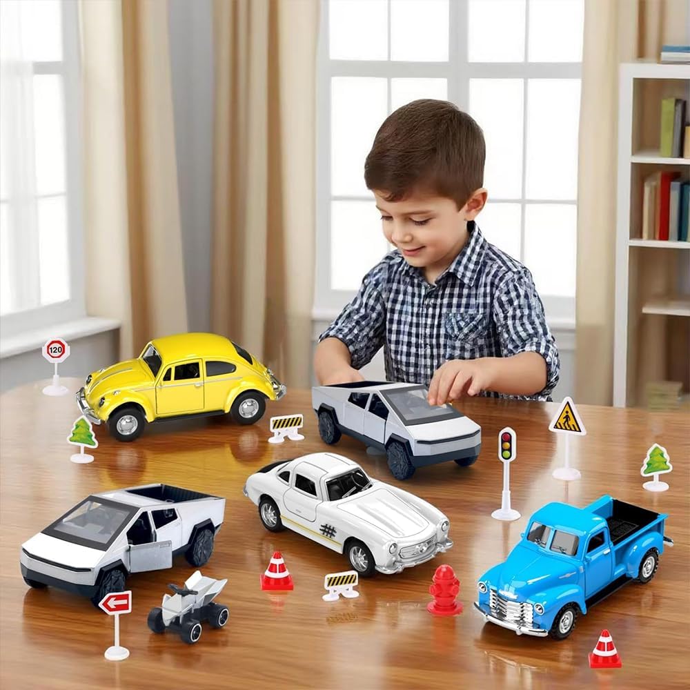 Little Blue Truck Toys for Kids Ages 2 3 4 5 6 7 8 Year Old Boys Girls, 1:32 Alloy Kids Car Toys, with Pull Back Model Cars diecast Cars Toddlers Race playsets Birthday Set