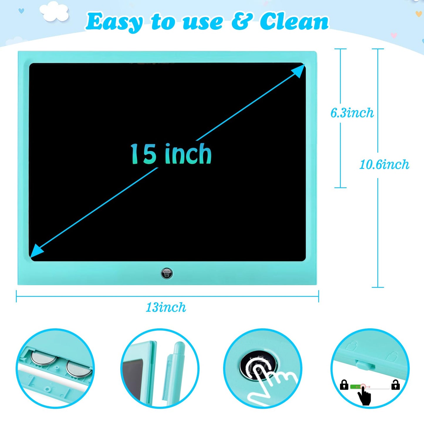 LCD Writing Tablet Kids Toys -15 Inch Toddler Toys Learning Drawing Pad Toys for 3 4 5 6 7 8 Years Boys Girls Birthday Christmas Easter Thanksgiving Gift Creative Doodle Board